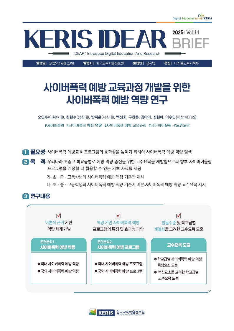 [Vol.11] 사이버폭력 예방 교육과정 개발을 위한 사이버폭력 예방 역량 연구 BRIEF