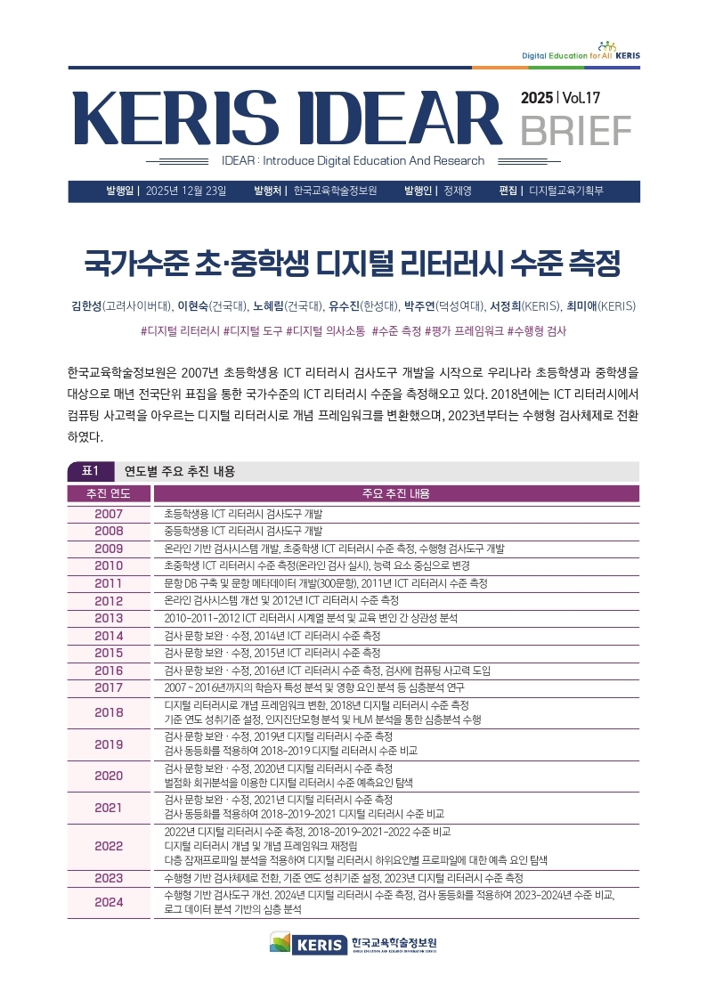 [Vol.17] 국가수준 초·중학생 디지털 리터러시 수준 측정 BRIEF